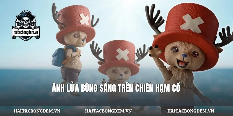 Ánh lửa bùng sáng trên chiến hạm cổ