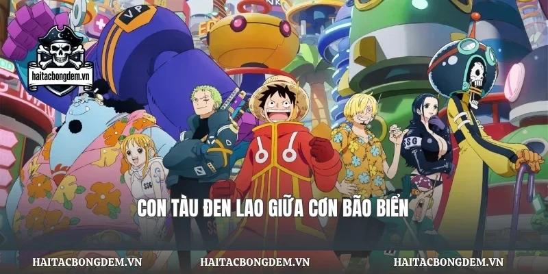 Con tàu đen lao giữa cơn bão biển